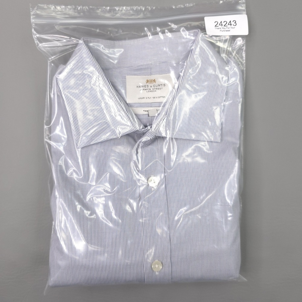 Hawes & Curtis Shirt Mens 16.5 34/35 Blue Check Tailored Slim Fit French Cuff - Picture 15 of 15
